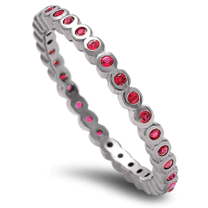 CLOSEOUT! Round Ruby Eternity Band .925 Sterling Silver Ring