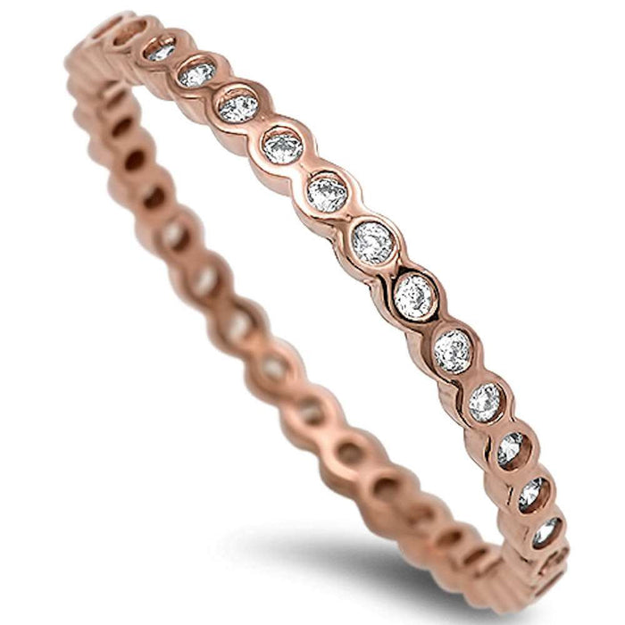 CLOSEOUT! Rose Gold Plated Cz Eternity Band .925 Sterling Silver Ring Sizes 2-13
