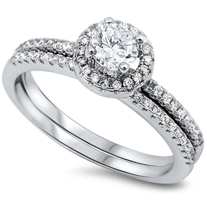 CLOSEOUT! 1CT Halo Style Cz 2 Rings Set .925 Sterling Silver Ring