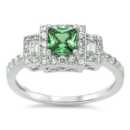 CLOSEOUT!Fashion Ring with Emerald & Cz .925 Sterling Silver