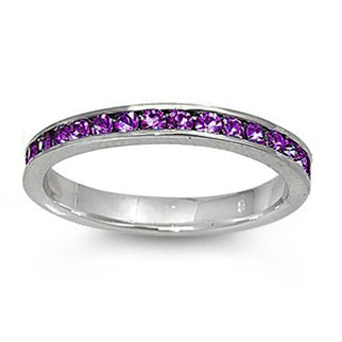 CLOSEOUT! Channel set Amethyst .925 Sterling Silver Eternity Band