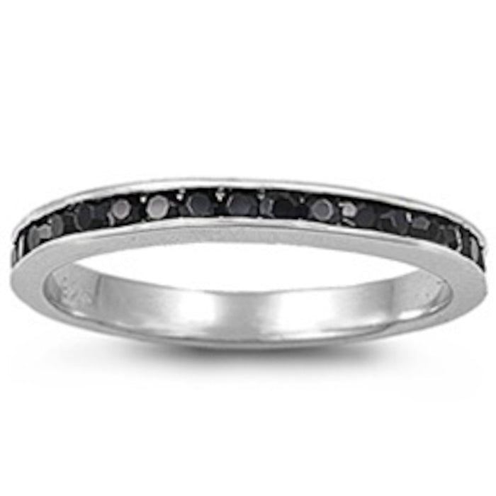 CLOSEOUT! Channel set Black Cubic Zirconia .925 Sterling Silver Eternity Band