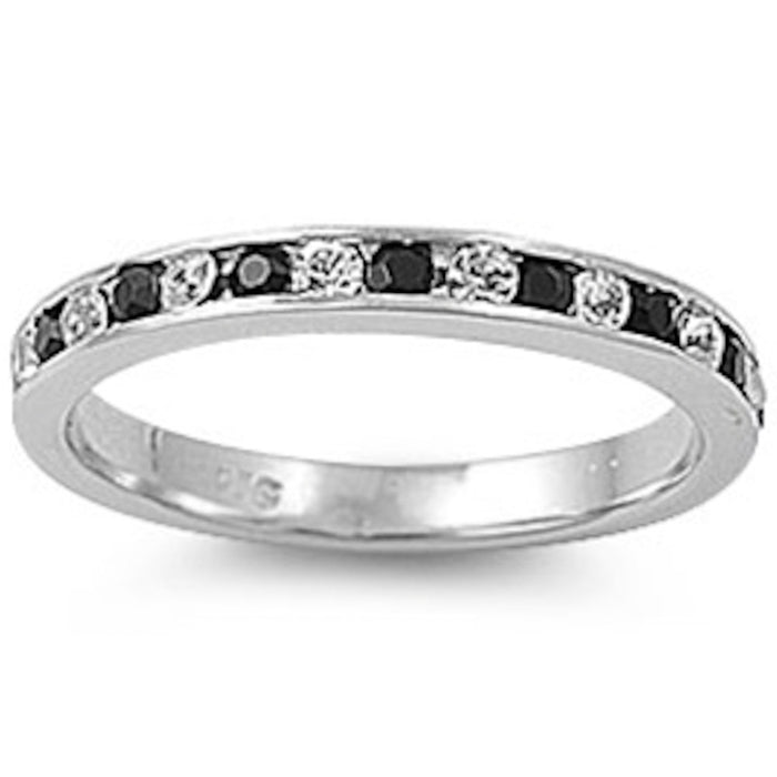 CLOSEOUT! Channel set Black & Clear Cz .925 Sterling Silver Eternity Band