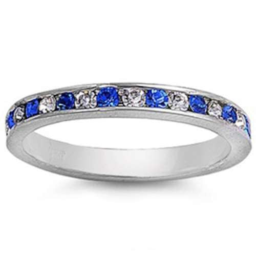 CLOSEOUT! Channel set Blue & Clear Cz .925 Sterling Silver Eternity Band