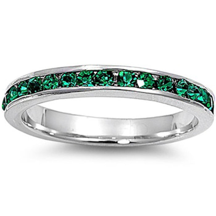 CLOSEOUT! Green Emerald Eternity Style Band .925 Sterling Silver Ring