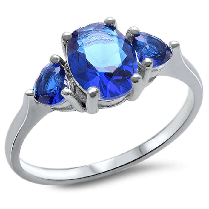 Oval & Heart Shape Blue Sapphire CZ .925 Sterling Silver Ring