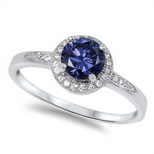 Halo Style Tanzanite Promise Ring .925 Sterling Silver Sizes 4-13