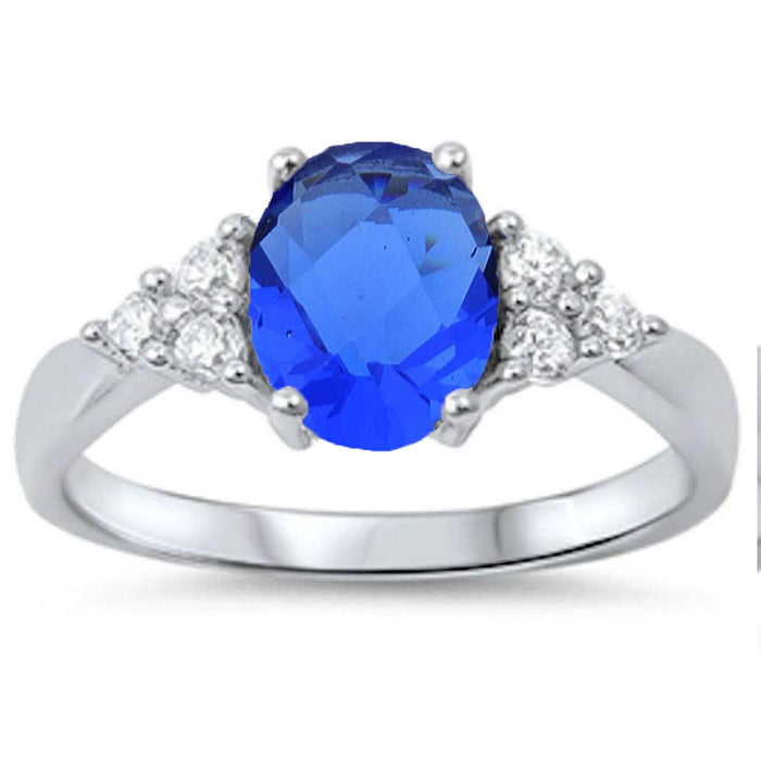 CLOSEOUT! Best Seller Oval Sapphire & Cz .925 Sterling Silver Ring
