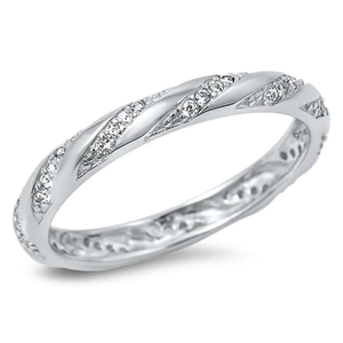 CLOSEOUT! Cubic Zirconia Eternity Design Band .925 Sterling Silver Ring Size 4-5