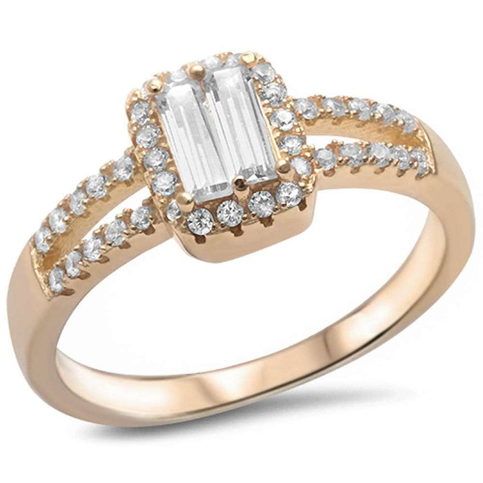 CLOSEOUT! Yellow Gold Plated Baguette Cubic Zirconia .925 Sterling Silver Ring