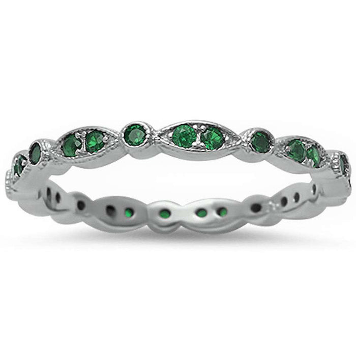 CLOSEOUT! Green Emerald Wraparound All Seeing Eyes .925 Sterling Silver Band Ring Sizes 4-12