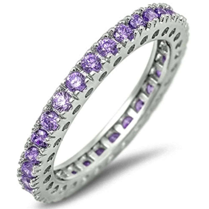 CLOSEOUT!Eternity Wedding Band Amethyst Gemstone .925 Sterling Silver Band