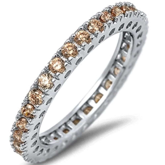 CLOSEOUT!Eternity Wedding Band Champagne Gemstone .925 Sterling Silver Band