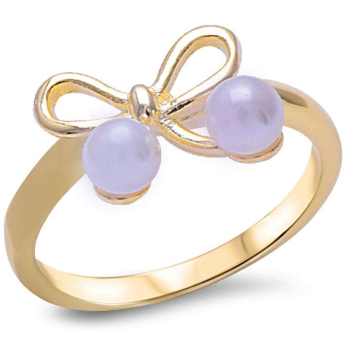 CLOSEOUT!Yellow Gold Plated Pearl Ribbon .925 Sterling Silver Ring