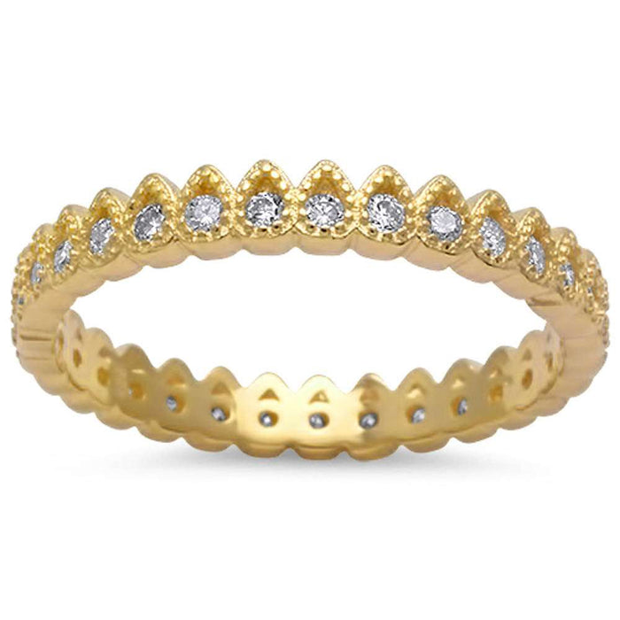 CLOSEOUT!Yellow Gold Plated Pear Shape Cz Band .925 Sterling Silver Ring