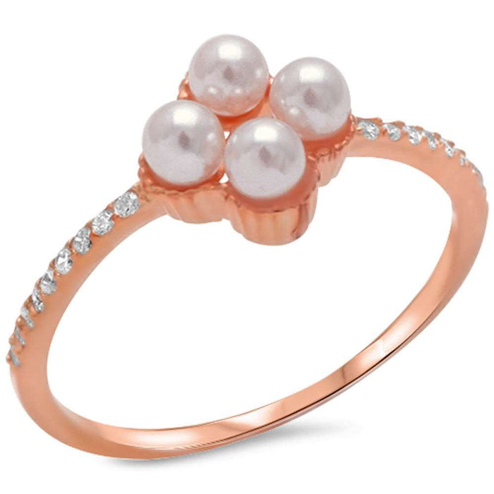 CLOSEOUT!Rose Gold Plated Pearl & Cz .925 Sterling Silver Ring