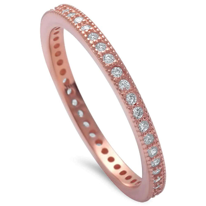CLOSEOUT! Rose Gold Plated Cz Eternity Band .925 Sterling Silver Ring