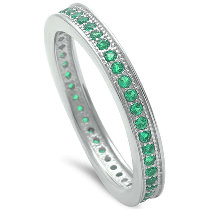 CLOSEOUT!Green Emerald Band .925 Sterling Silver Ring Sizes 4-10