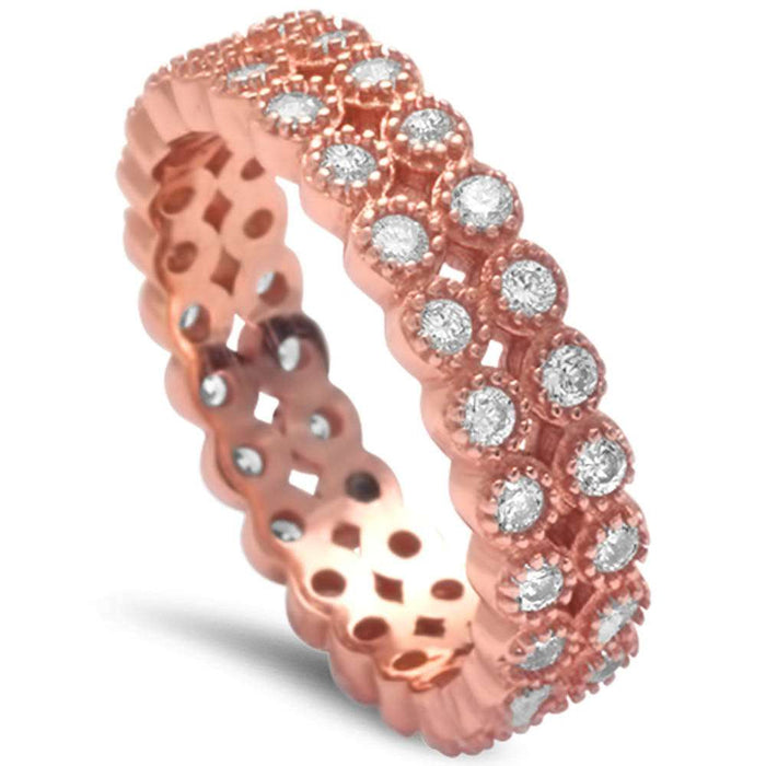 CLOSEOUT! Rose Gold Plated Cz Wedding Engagement Band .925 Sterling Silver Ring Sizes 5-10