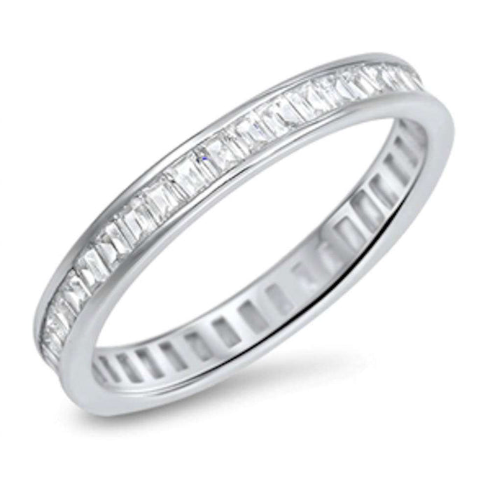 CLOSEOUT! Baguette Cz 3mm Band .925 Sterling Silver Ring