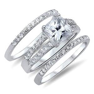 CLOSEOUT! 1.50ct Princess Cut Cubic Zirconia Three piece Engagement Bridal Set
