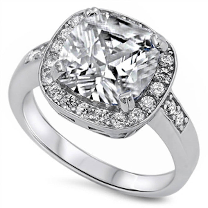 CLOSEOUT! Cushion Cut Cz Halo Ring .925 Sterling Silver Ring
