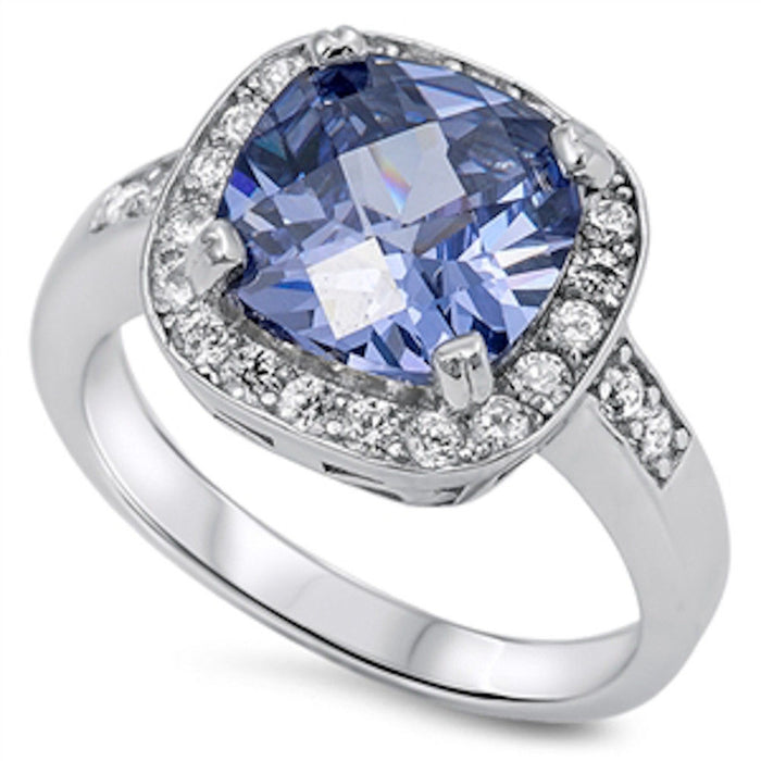 CLOSEOUT! Cushion Tanzanite Halo Ring .925 Sterling Silver Ring