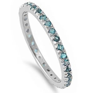 Beautiful Stackable Aquamarine Eternity Anniversary Band .925 Sterling Silver
