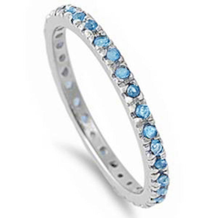 Stackable Blue Topaz Eternity Band .925 Sterling Silver Ring