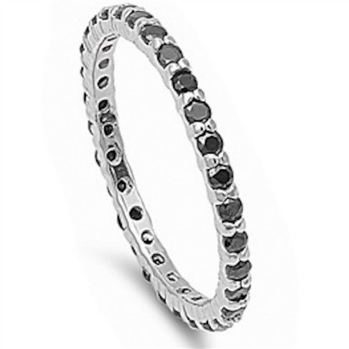 CLOSEOUT! Stackable Black Cubic Zirconia .925 Sterling Silver Eternity Band Sizes 4-10