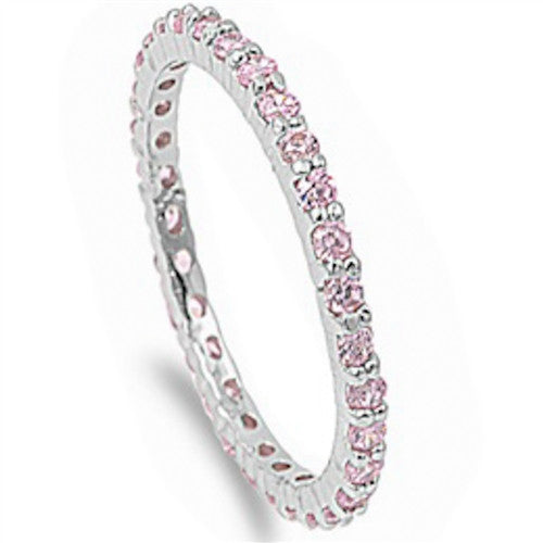 CLOSEOUT! Stackable Pink Cubic Zirconia .925 Sterling Silver Eternity Band