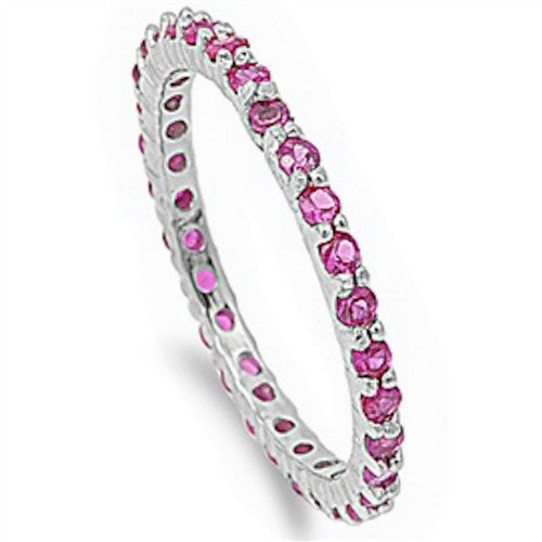 CLOSEOUT! Stackable Ruby Cubic Zirconia .925 Sterling Silver Eternity Band