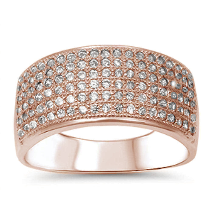 CLOSEOUT! Rose Gold Plated Micro Pave Cubic Zirconia .925 Sterling Silver Ring Sizes 5-11