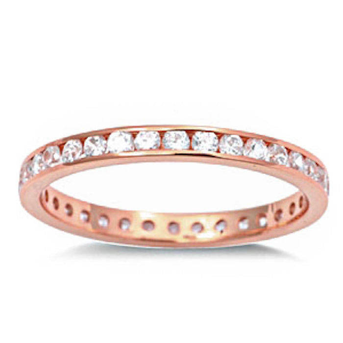CLOSEOUT! Rose Gold Plated Cz Eternity Band .925 Sterling Silver Ring