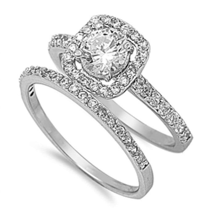 CLOSEOUT! Halo Cz Wedding Set .925 Sterling Silver Ring