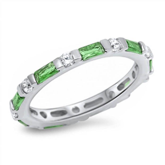 CLOSEOUT! Cz and Emerald Band .925 Sterling Silver Ring