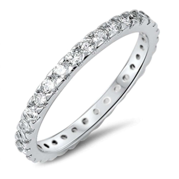 CLOSEOUT! 4 Prong Cubic Zirconia Eternity Band .925 Sterling Silver Ring