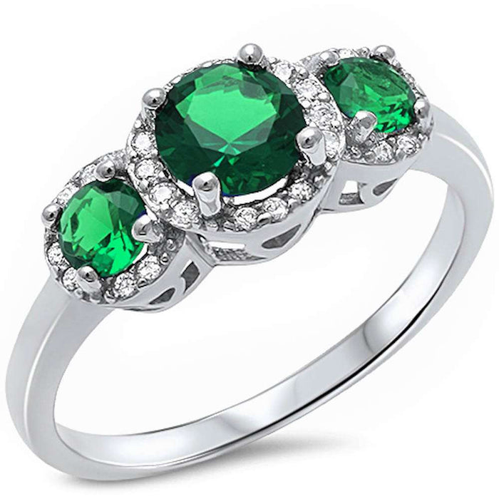 CLOSEOUT!Halo 3 Green Emerald Stone & Cz .925 Sterling Silver Ring