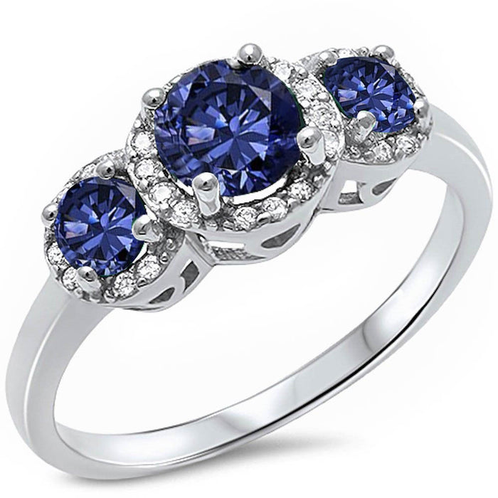 CLOSEOUT!Halo 3 Tanzanite Stone & Cz .925 Sterling Silver Ring