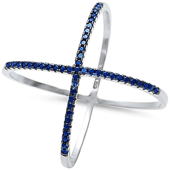 CLOSEOUT! Criss Cross Open Blue Sapphire Trendy .925 Sterling Silver Ring sizes 4-12