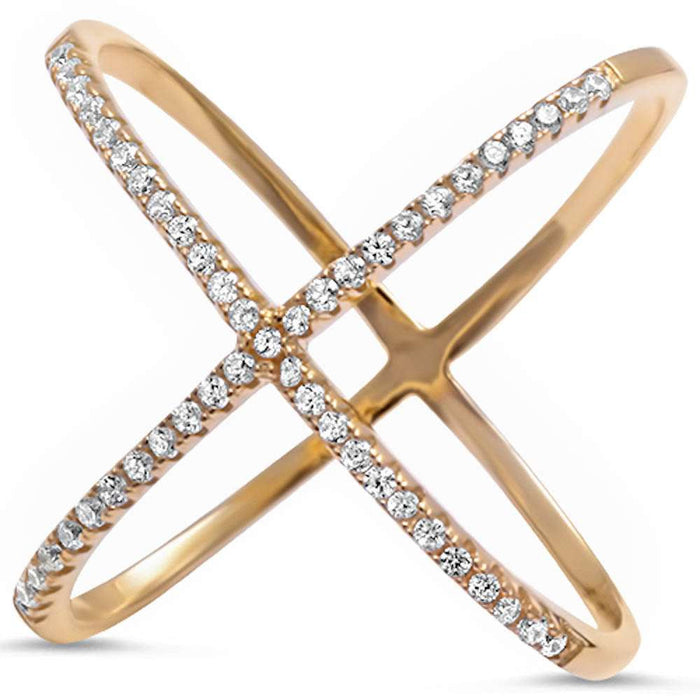 CLOSEOUT! Yellow Gold Plated Cz Kriss Kross .925 Sterling Silver Ring