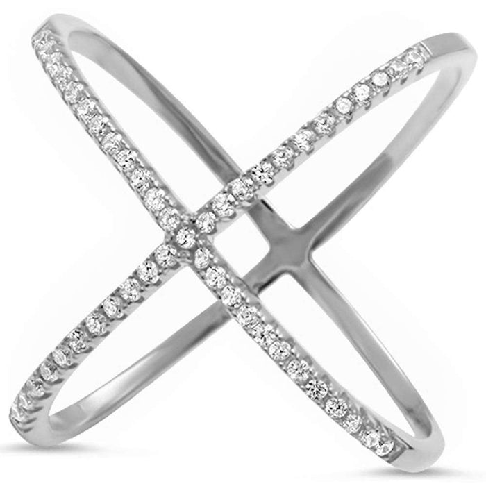 CLOSEOUT! Cz Criss-Cross .925 Sterling Silver Ring