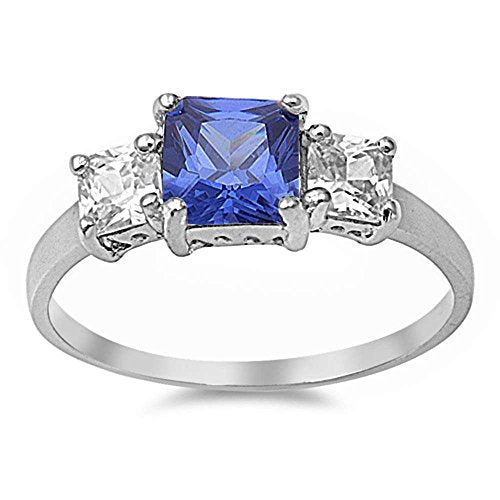 CLOSEOUT! Princess Cut Simulated Tanzanite & Cubic Zirconia .925 Sterling Silver Ring