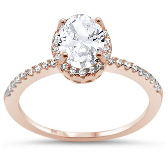 Rose Gold Plated Oval Cut Cubic Zirconia Engagement .925 Sterling Silver Ring