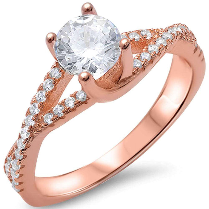 CLOSEOUT!Rose Gold Plated Round Solitaire Cz Fashion .925 Sterling Silver Ring Sizes 5-10