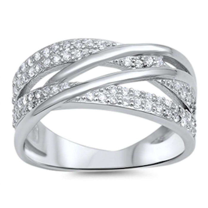 CLOSEOUT!Criss Cross Cz .925 Sterling Silver Ring Sizes 5