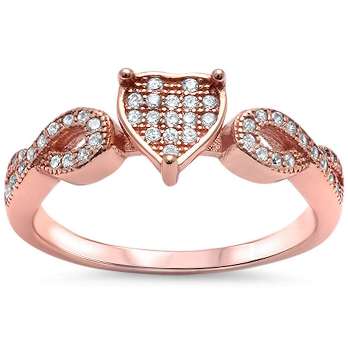 CLOSEOUT! Rose Gold Plated Cz Heart Infinity Band .925 Sterling Silver Ring