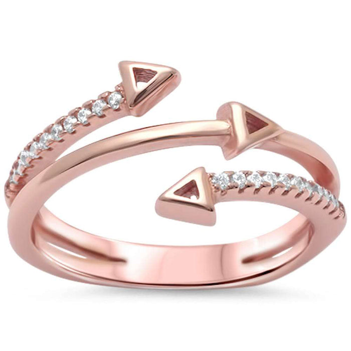 CLOSEOUT!Rose Gold Plated Three Arrow Cubic Zirconia .925 Sterling Silver Ring