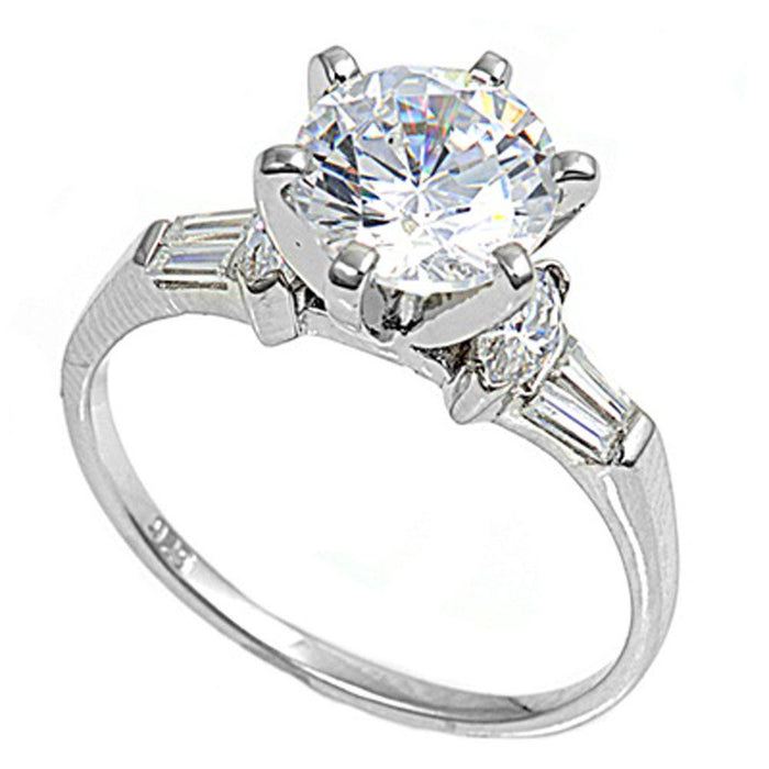 CLOSEOUT!2CT CZ Round Brilliant Solitaire with Baguette Engagement Ring