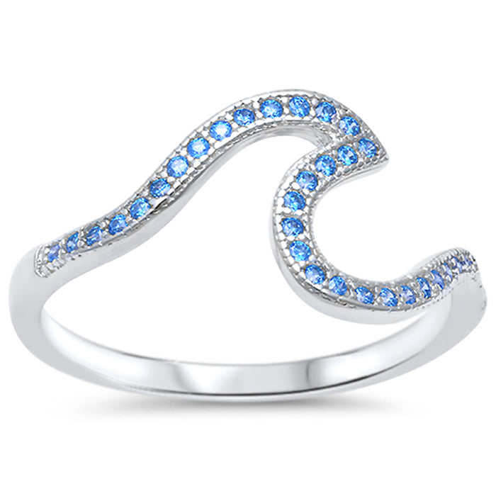 CLOSEOUT! Wave Ocean Beach Aquamarine .925 Sterling Silver Ring